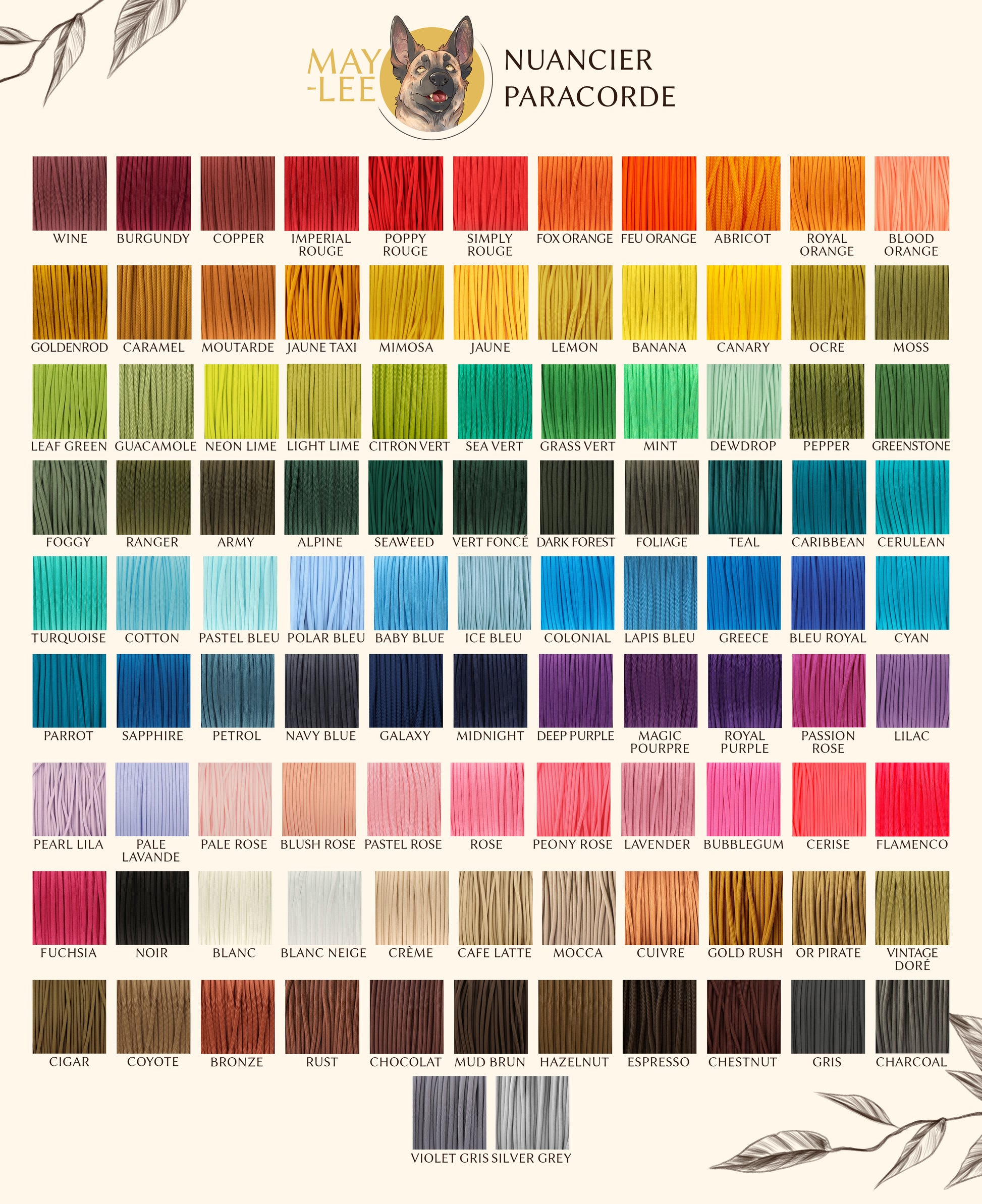 Couleurs de paracorde pour les accessoires pour chien MayLee